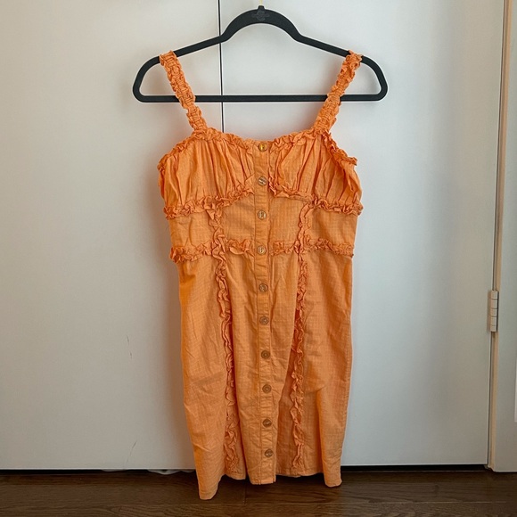 URBAN OUTFITTERS orange ruffle tank mini dress